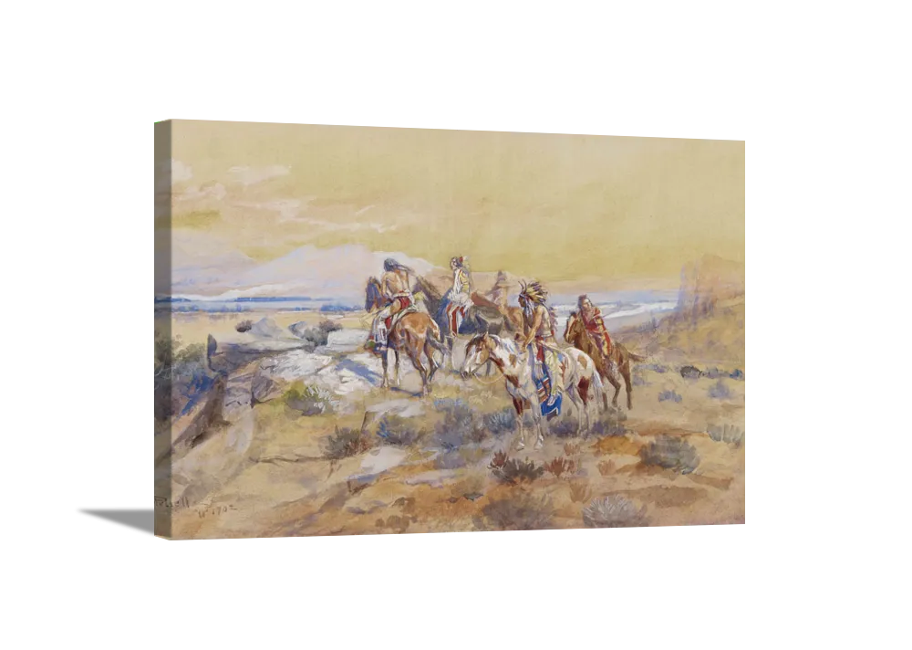 Watching The Iron Horse | Charles Russell Masters Classic Art in Gallery Wrapped Canvas | Various Sizes