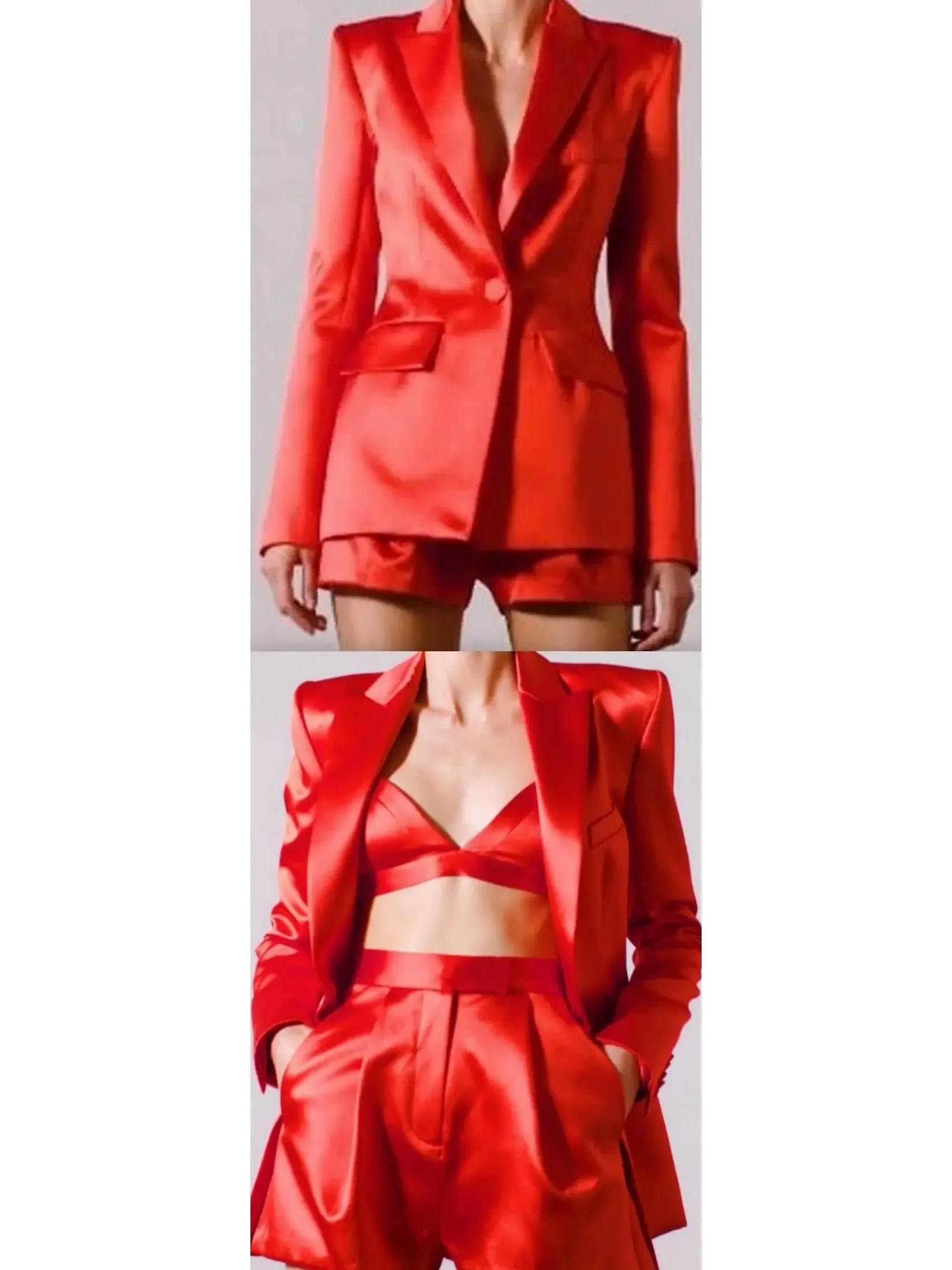 Women’s Candy Apple Red Satin Bralette, Blazer and Short Set