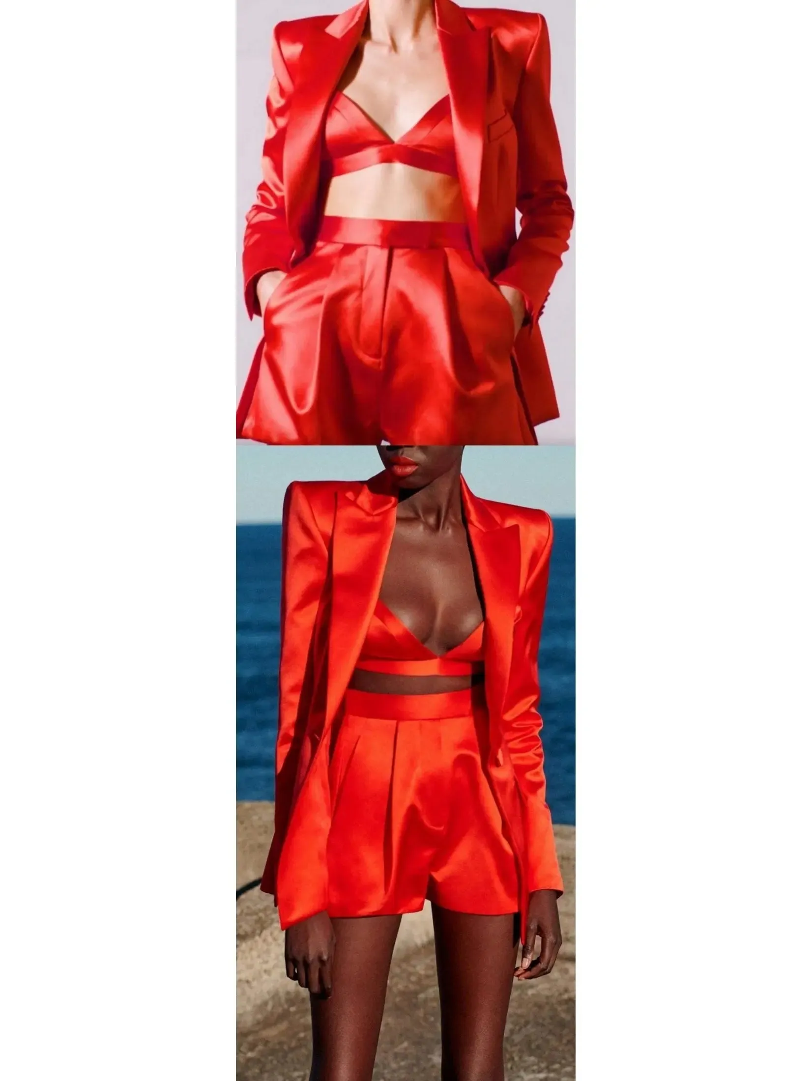 Women’s Candy Apple Red Satin Bralette, Blazer and Short Set