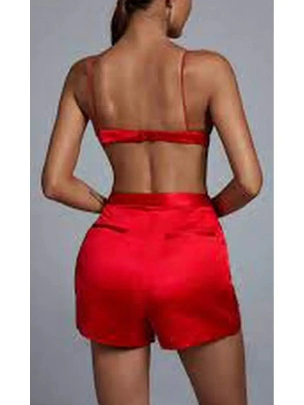 Women’s Candy Apple Red Satin Bralette, Blazer and Short Set