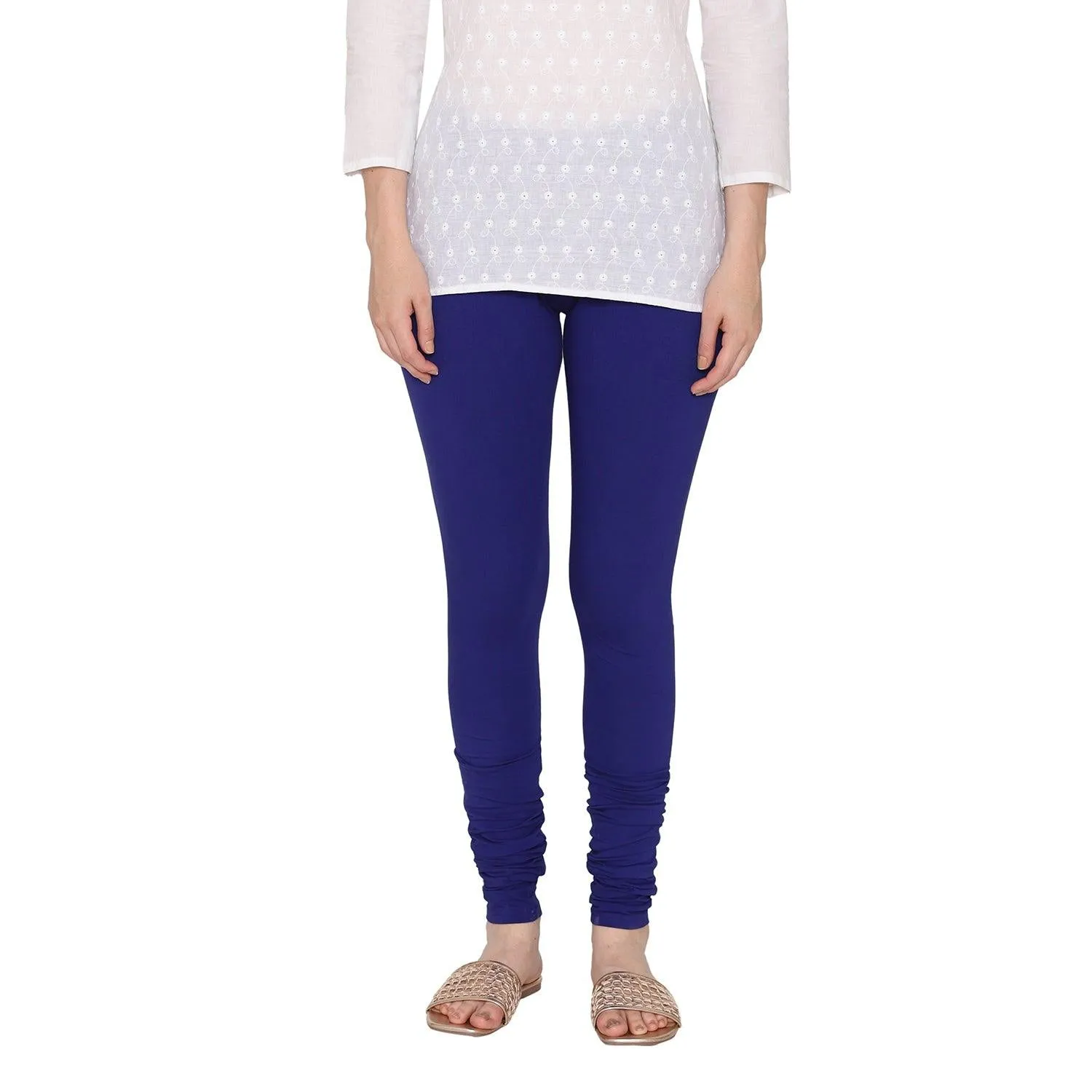 Women's Cotton Churidar Leggings (Free Size) - Ink Blue