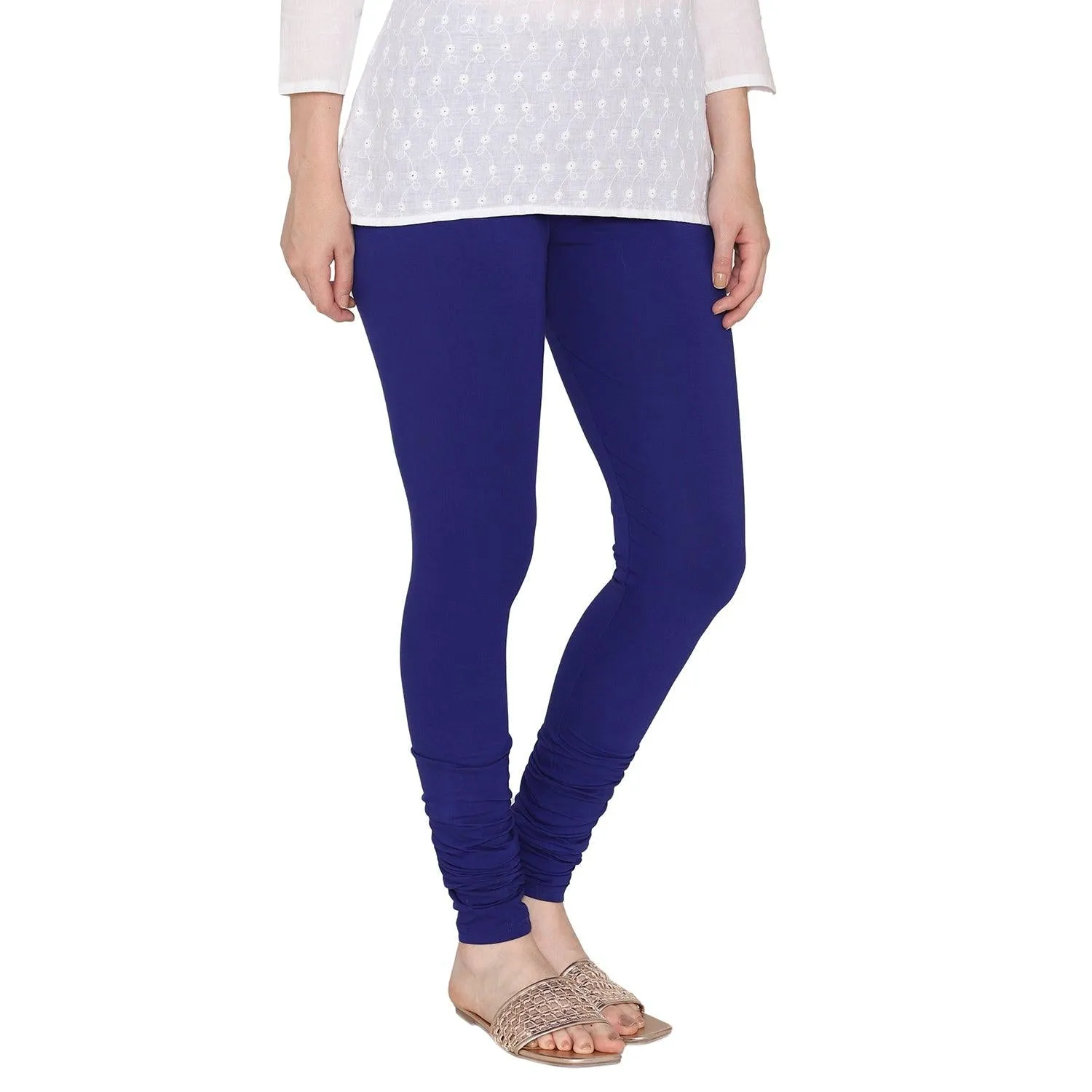 Women's Cotton Churidar Leggings (Free Size) - Ink Blue