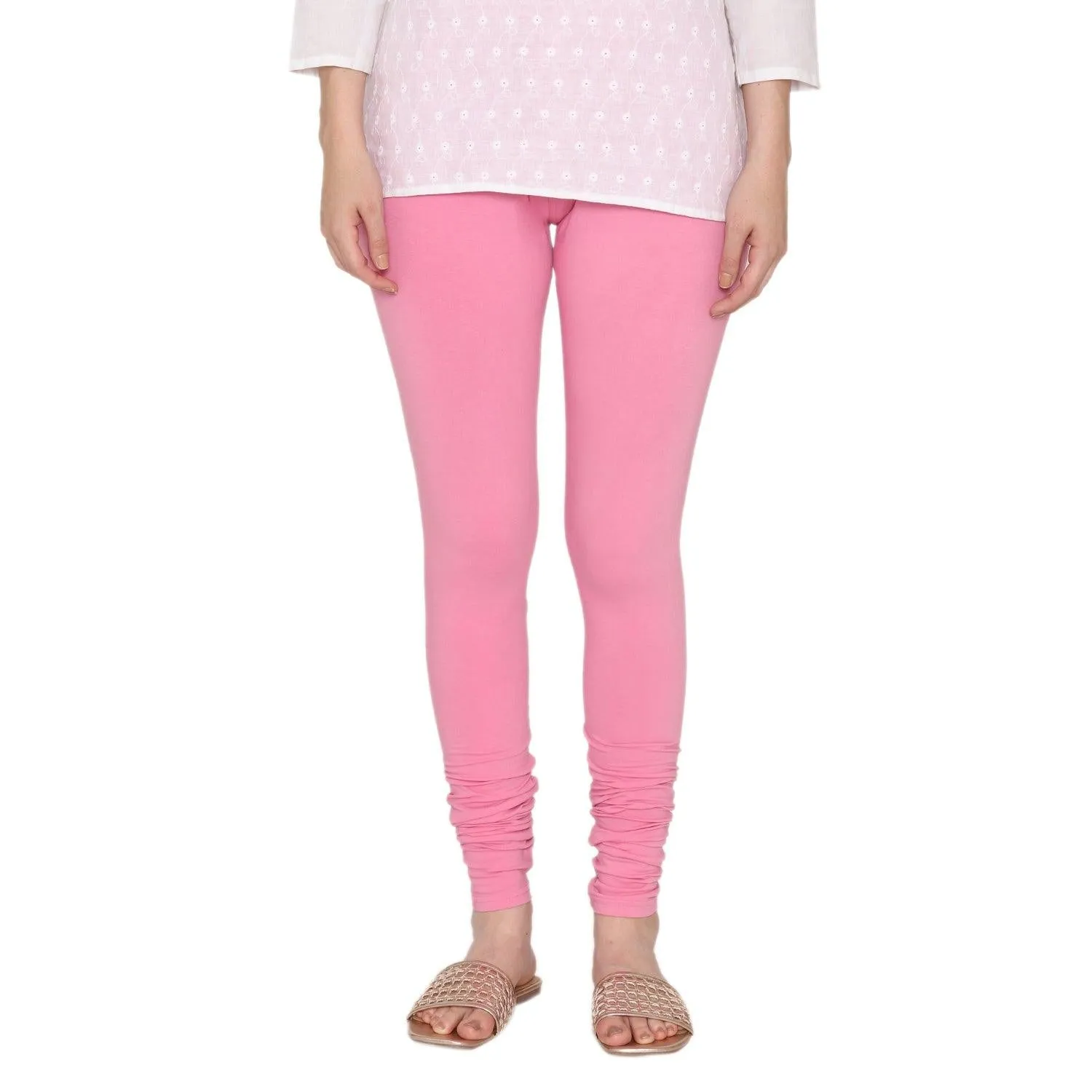 Women's Cotton Churidar Leggings (Free Size) - Light Pink