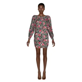 YVES SAINT LAURENT Floral Silk Long Sleeve Mini Dress Ysl, 1980s | Size 38 FR