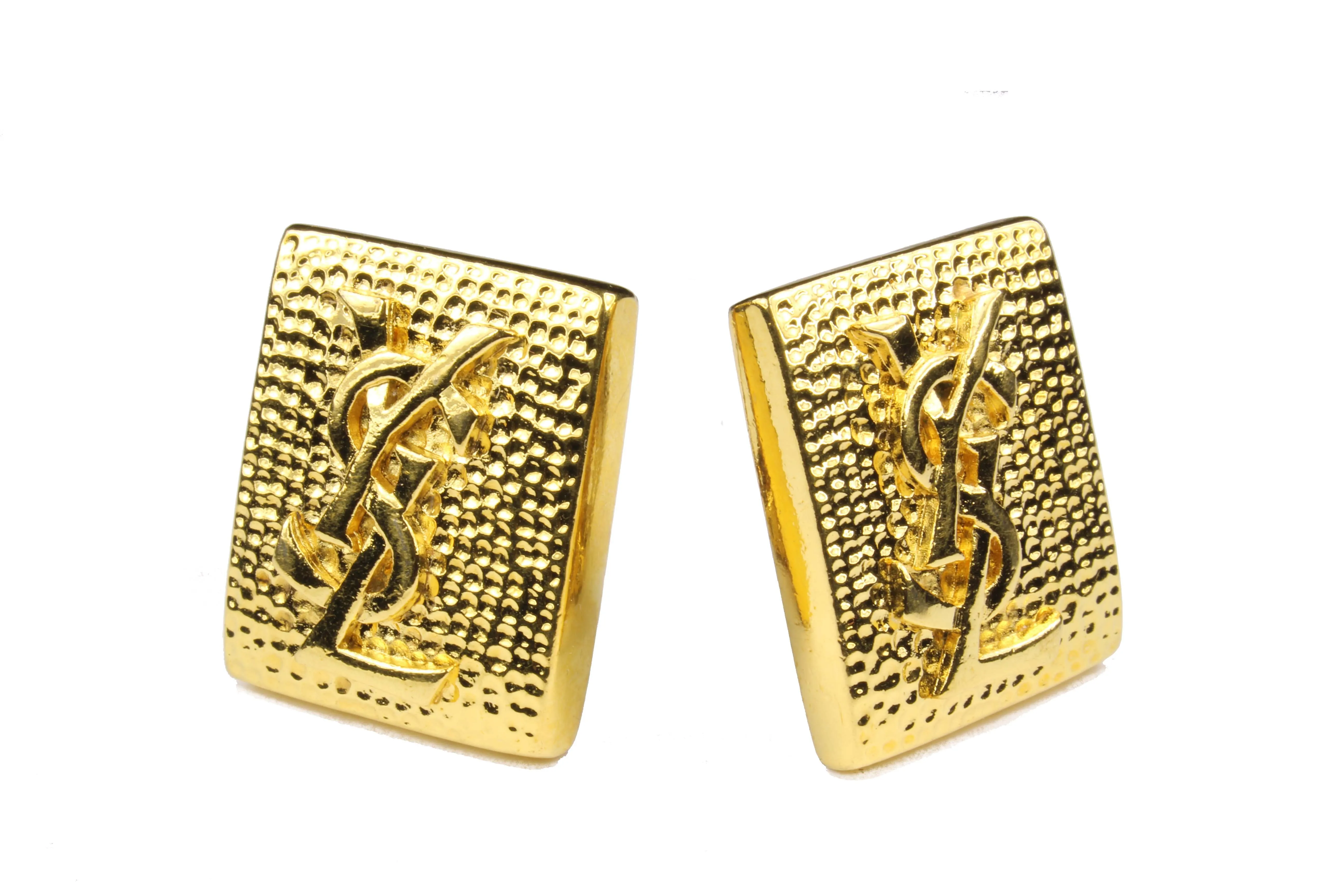 YVES SAINT LAURENT rectangular Logo earrings