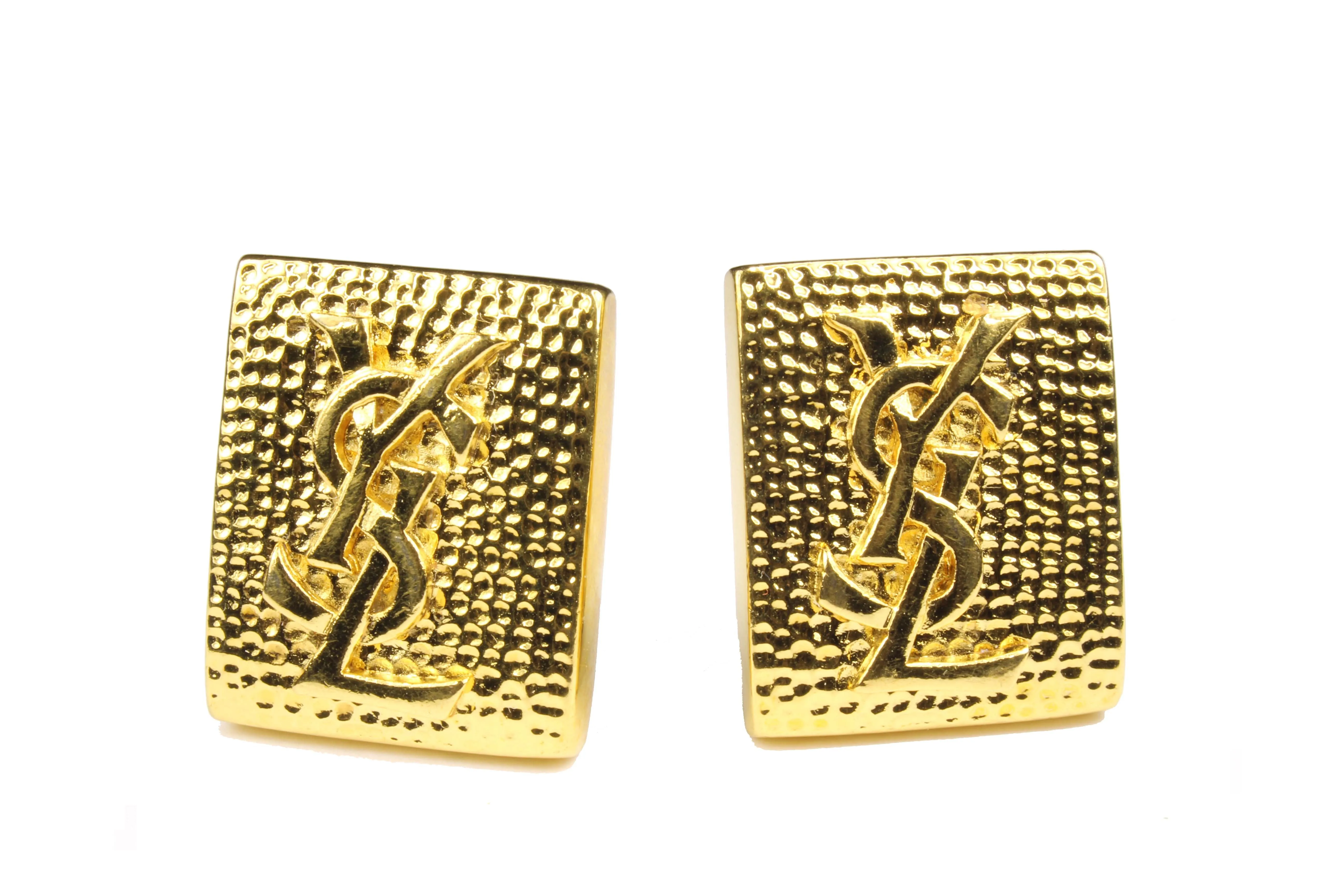 YVES SAINT LAURENT rectangular Logo earrings