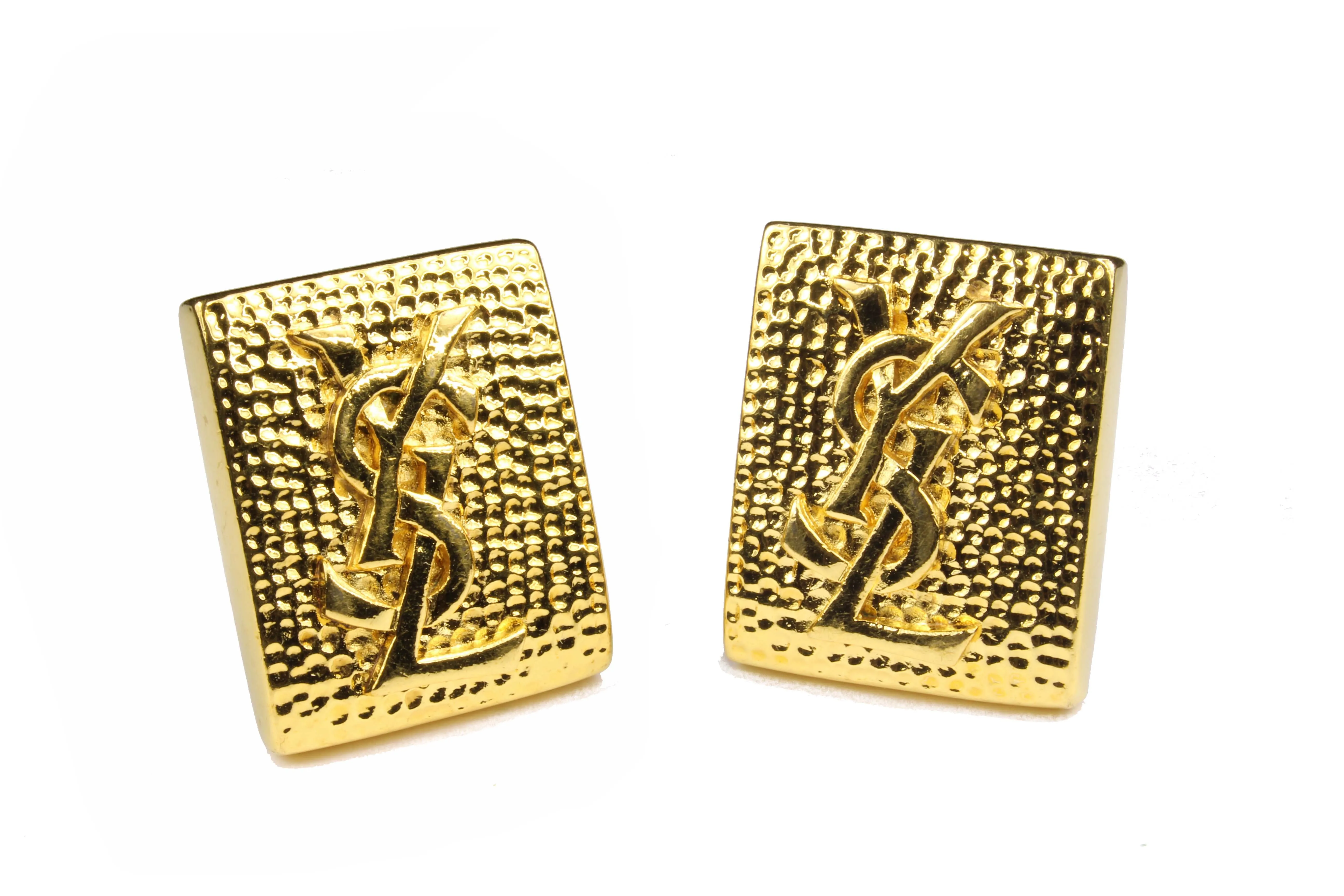 YVES SAINT LAURENT rectangular Logo earrings