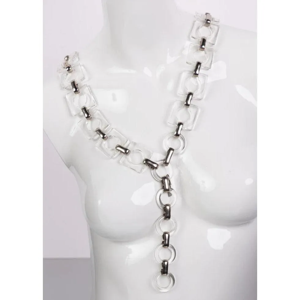 YVES SAINT LAURENT Vintage Lucite Squares Silver Necklace / Belt