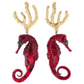 YVES SAINT LAURENT Vintage Red Gold Seahorse Earrings Ysl